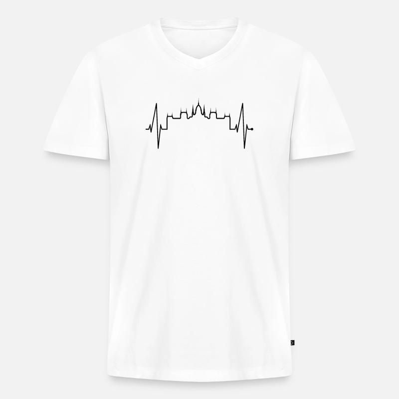 Budapest Skyline Herzschlag Ungarn Herz Budapester - Männer Premium Bio T-Shirt mit V-Ausschnitt - Weiß
