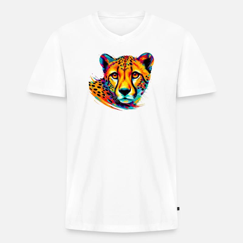 Gepard - Männer Premium Bio T-Shirt mit V-Ausschnitt - Weiß