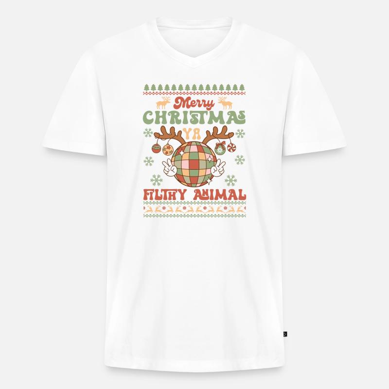 Hässlicher Weihnachtspullover - Männer Premium Bio T-Shirt mit V-Ausschnitt - Weiß
