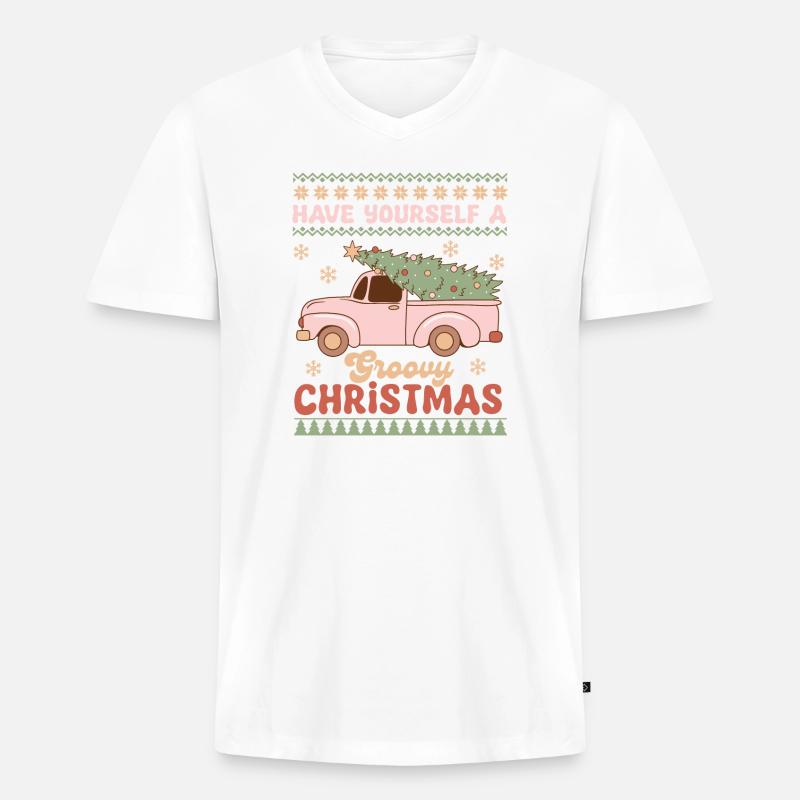 Hässlicher Weihnachtspullover - Männer Premium Bio T-Shirt mit V-Ausschnitt - Weiß