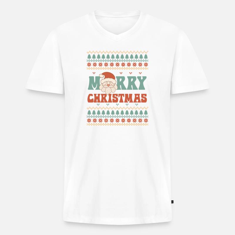 Hässlicher Weihnachtspullover - Männer Premium Bio T-Shirt mit V-Ausschnitt - Weiß