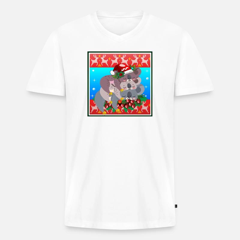 HÄSSLICHER WEIHNACHTSPULLOVER - KOALA BEAR FAMILY - Männer Premium Bio T-Shirt mit V-Ausschnitt - Weiß