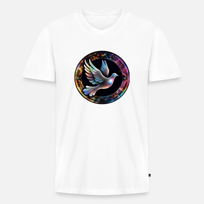 Kosmische Taube im Farbring - Männer Premium Bio T-Shirt mit V-Ausschnitt - Weiß