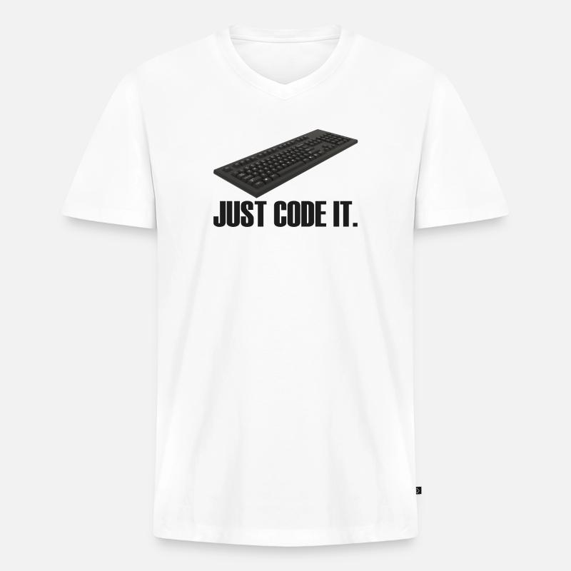 Just Code it - Männer Premium Bio T-Shirt mit V-Ausschnitt - Weiß