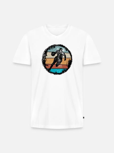 Retro Court Silhouette - Männer Premium Bio T-Shirt mit V-Ausschnitt - Weiß
