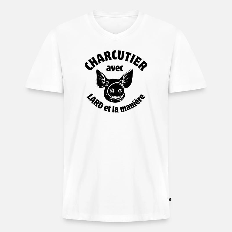 Wurstwaren, Wurstwaren, Schinken - Männer Premium Bio T-Shirt mit V-Ausschnitt - Weiß