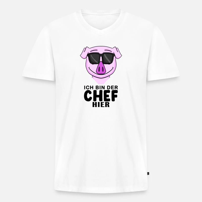 Chef Spruch mit Schwein Motiv - Männer Premium Bio T-Shirt mit V-Ausschnitt - Weiß