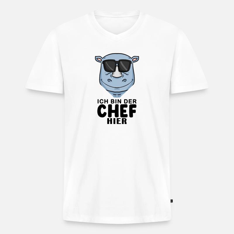 Chef Spruch mit Nashorn Motiv - Männer Premium Bio T-Shirt mit V-Ausschnitt - Weiß