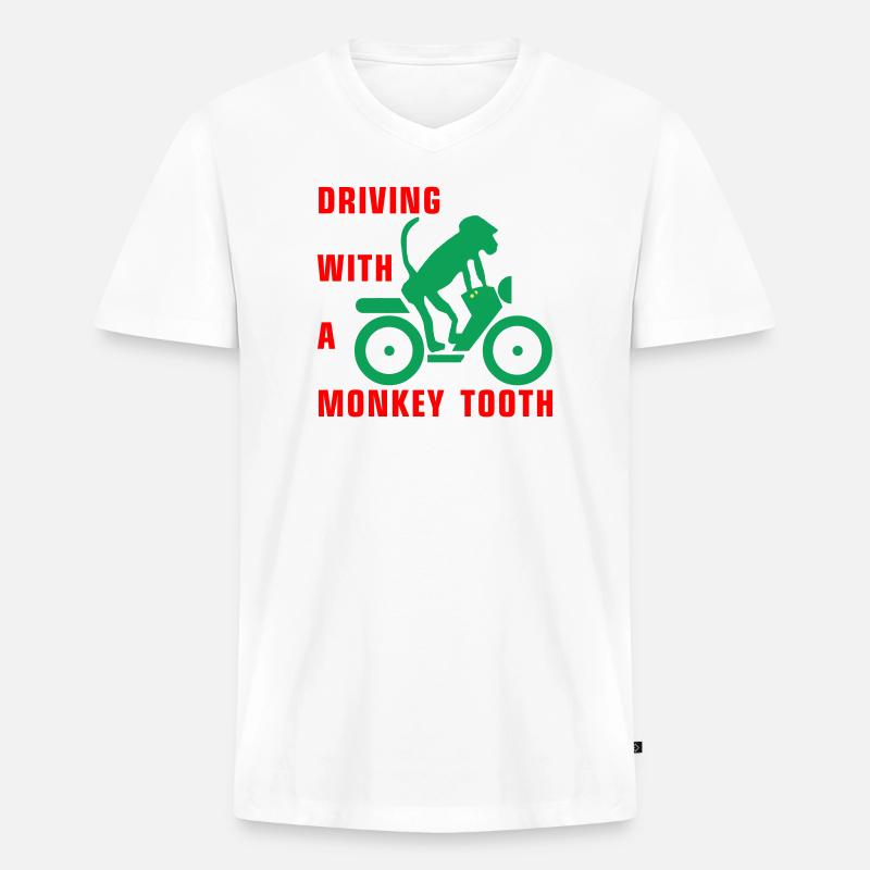 Driving with a monkey tooth - Affenzahn - Männer Premium Bio T-Shirt mit V-Ausschnitt - Weiß