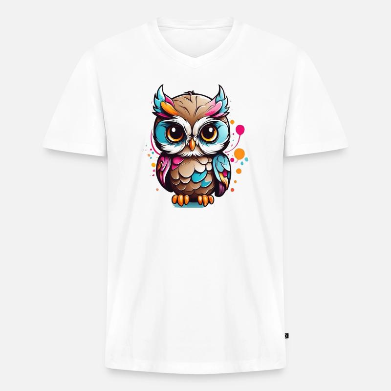 Bunte Eulenfigur im Pop Art Stil - Männer Premium Bio T-Shirt mit V-Ausschnitt - Weiß