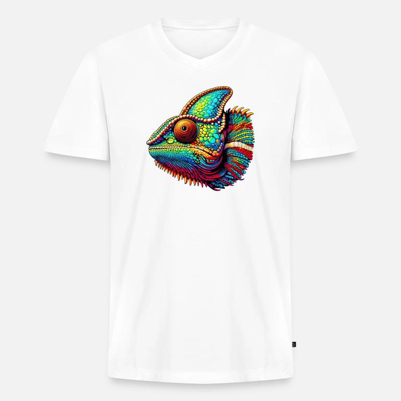 Chamäleon - Männer Premium Bio T-Shirt mit V-Ausschnitt - Weiß