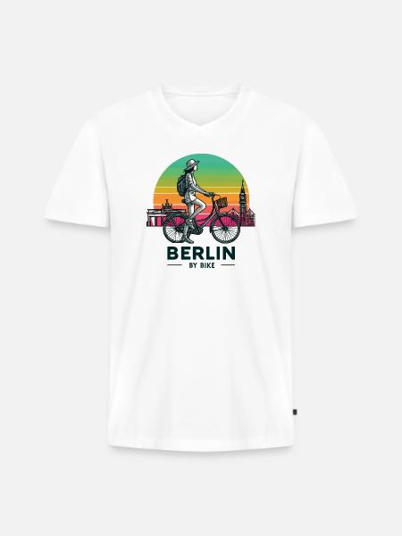 Berlin Skyline Cycling Illustration - Men's Premium Organic T-shirt with V-neck - white