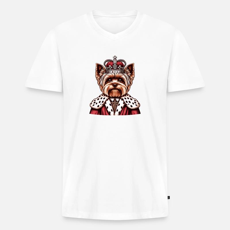 Yorkshire Terrier König - Männer Premium Bio T-Shirt mit V-Ausschnitt - Weiß