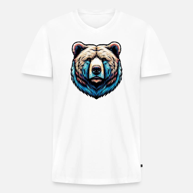 Bär - Männer Premium Bio T-Shirt mit V-Ausschnitt - Weiß
