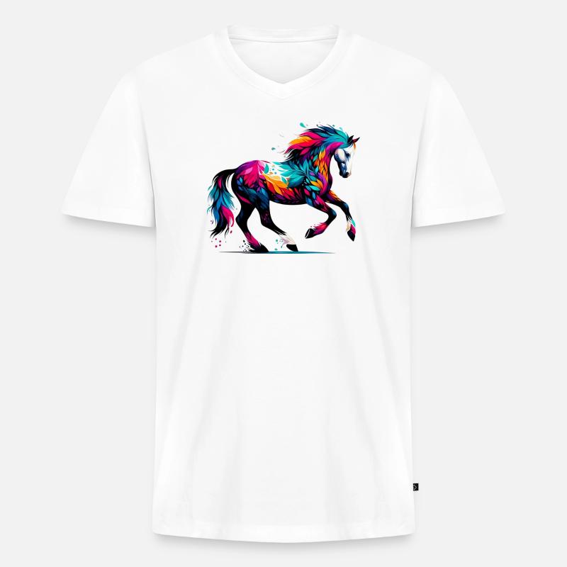 Pferd - Männer Premium Bio T-Shirt mit V-Ausschnitt - Weiß