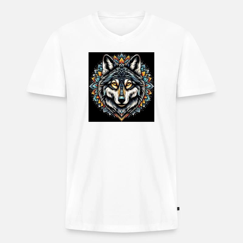 Wolf - Männer Premium Bio T-Shirt mit V-Ausschnitt - Weiß