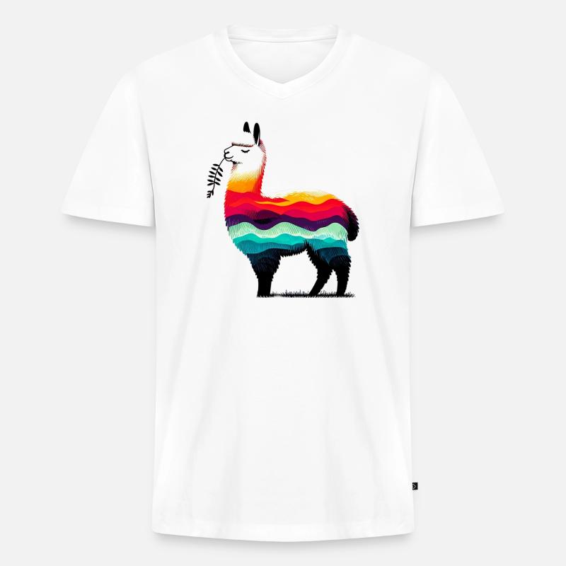 Alpaka - Männer Premium Bio T-Shirt mit V-Ausschnitt - Weiß