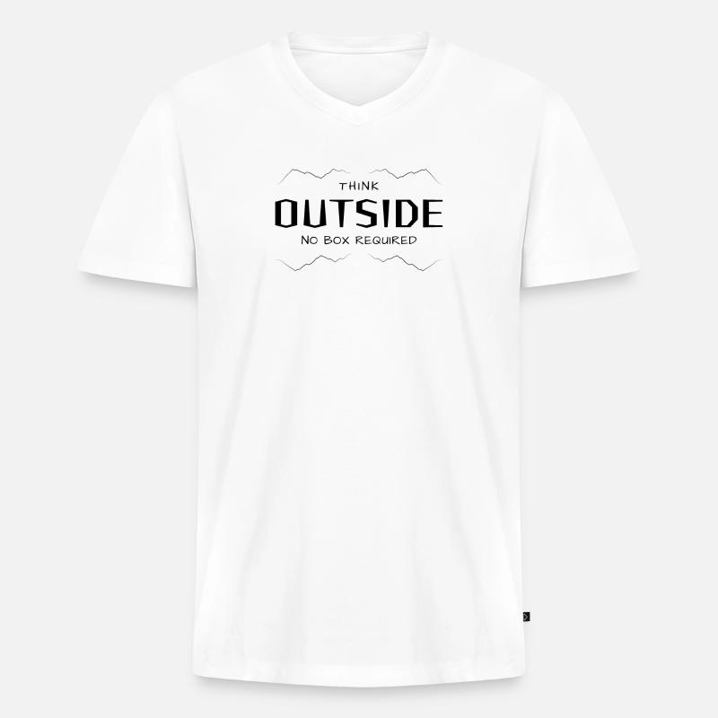 Think Outside - Quer denken ohne Box. - Männer Premium Bio T-Shirt mit V-Ausschnitt - Weiß