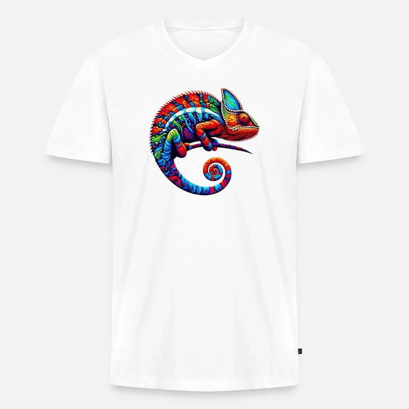 Chamäleon - Männer Premium Bio T-Shirt mit V-Ausschnitt - Weiß