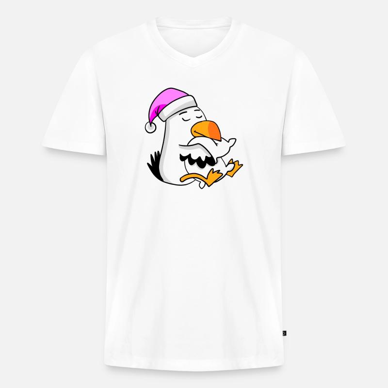 Möwe Müde Ausschlafen Schlafen Mädchen - Männer Premium Bio T-Shirt mit V-Ausschnitt - Weiß