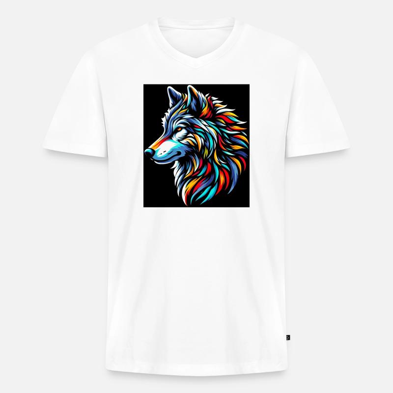 Wolf - Männer Premium Bio T-Shirt mit V-Ausschnitt - Weiß