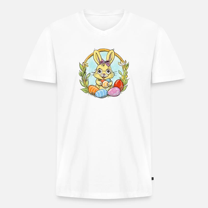 Osterhäschen mit farbigen Eiern - Männer Premium Bio T-Shirt mit V-Ausschnitt - Weiß