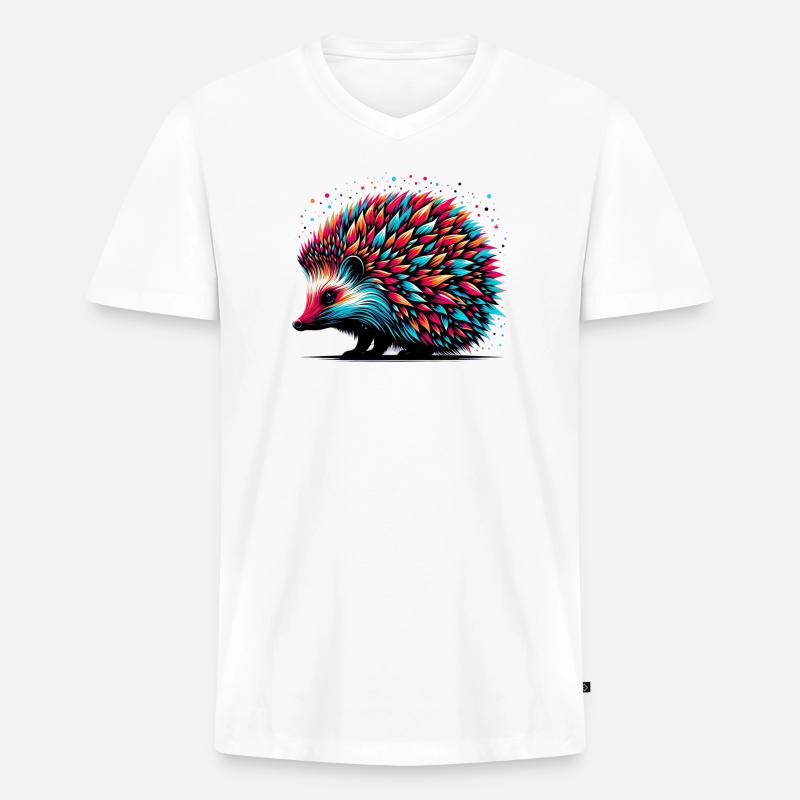 Igel - Männer Premium Bio T-Shirt mit V-Ausschnitt - Weiß