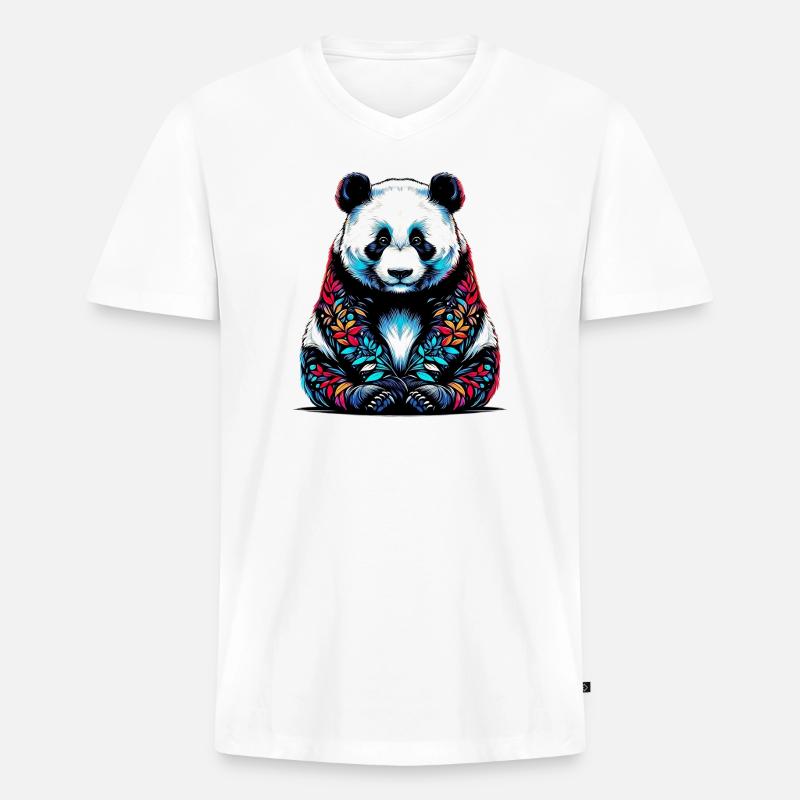 Panda - Männer Premium Bio T-Shirt mit V-Ausschnitt - Weiß
