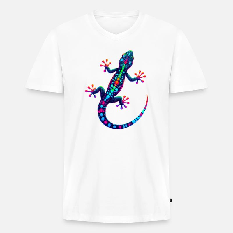 Gecko - Männer Premium Bio T-Shirt mit V-Ausschnitt - Weiß