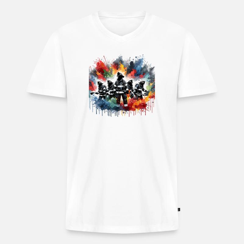 Feuerwehrhelden im Farbschauer - Männer Premium Bio T-Shirt mit V-Ausschnitt - Weiß