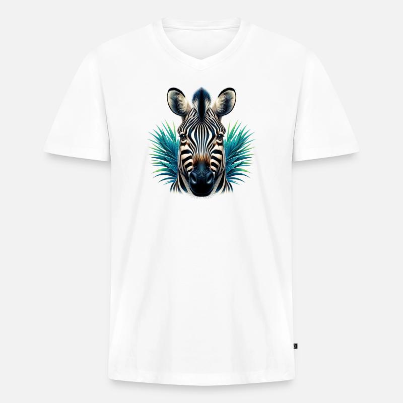 Zebra - Männer Premium Bio T-Shirt mit V-Ausschnitt - Weiß