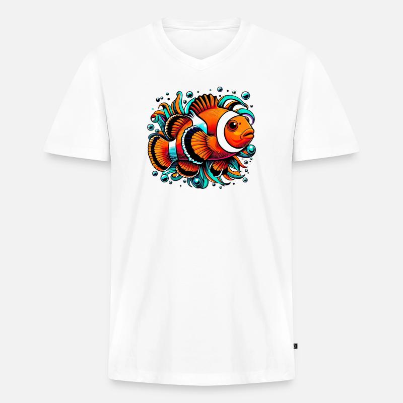 Clownfisch - Männer Premium Bio T-Shirt mit V-Ausschnitt - Weiß