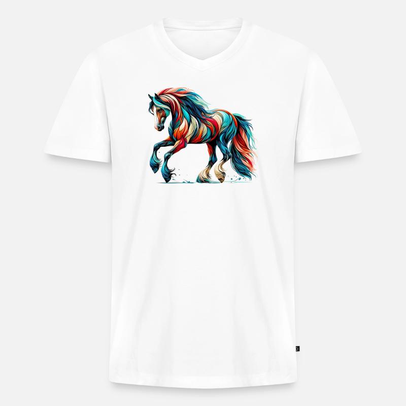 Pferd - Männer Premium Bio T-Shirt mit V-Ausschnitt - Weiß