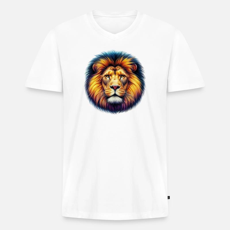 Löwe - Männer Premium Bio T-Shirt mit V-Ausschnitt - Weiß
