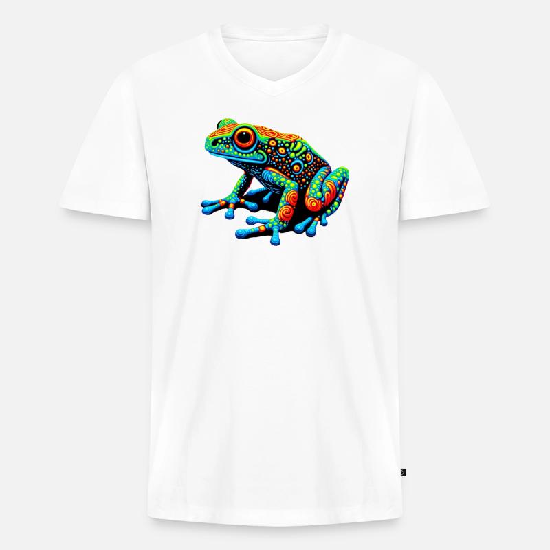 Frosch - Männer Premium Bio T-Shirt mit V-Ausschnitt - Weiß