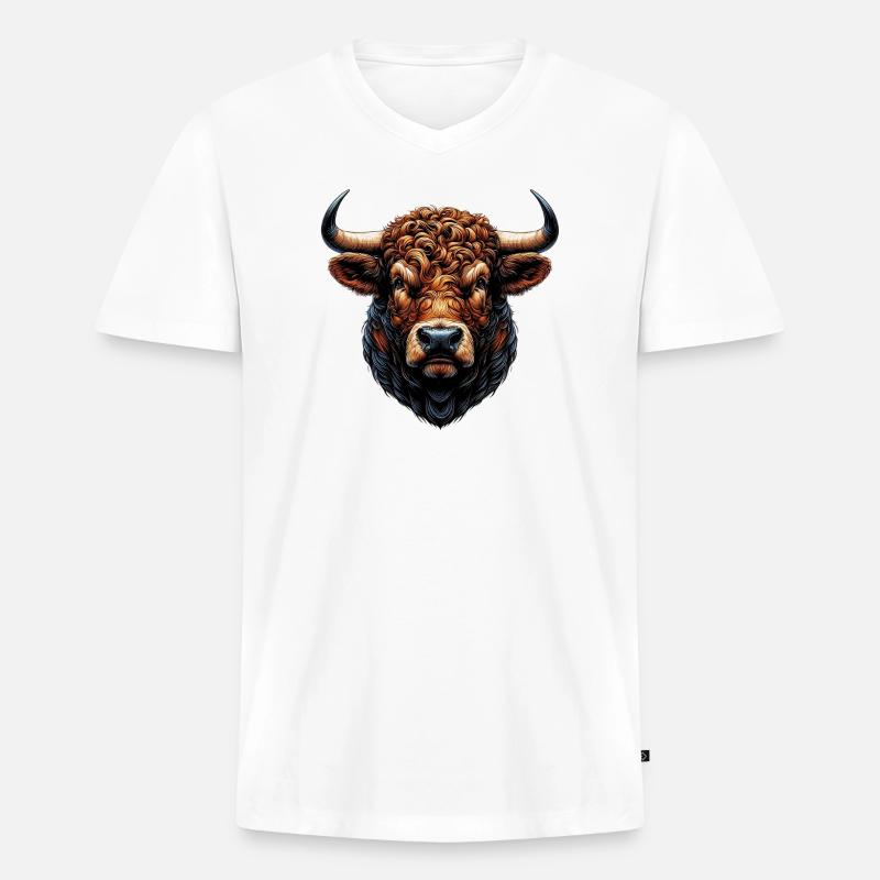 Stier - Männer Premium Bio T-Shirt mit V-Ausschnitt - Weiß