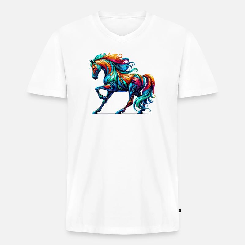 Pferd - Männer Premium Bio T-Shirt mit V-Ausschnitt - Weiß