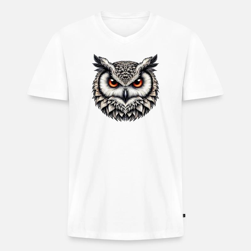 Eule - Männer Premium Bio T-Shirt mit V-Ausschnitt - Weiß