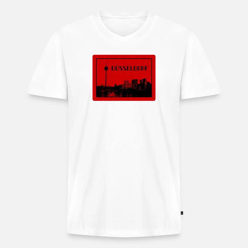 Duesseldorf Skyline Red Edition - Männer Premium Bio T-Shirt mit V-Ausschnitt - Weiß