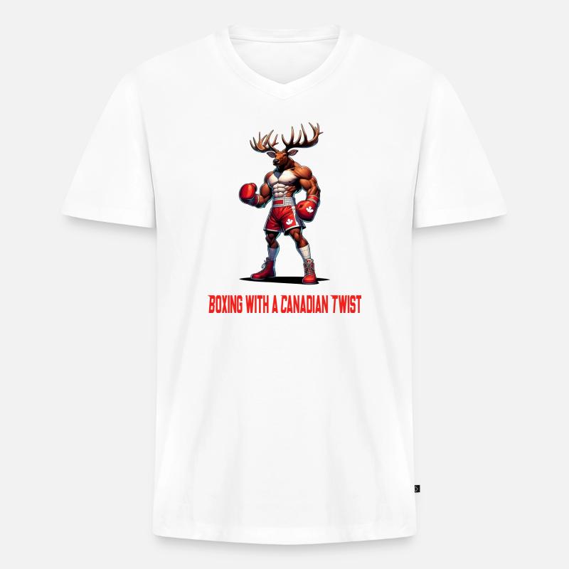 Kanada Elch Box Design - Männer Premium Bio T-Shirt mit V-Ausschnitt - Weiß