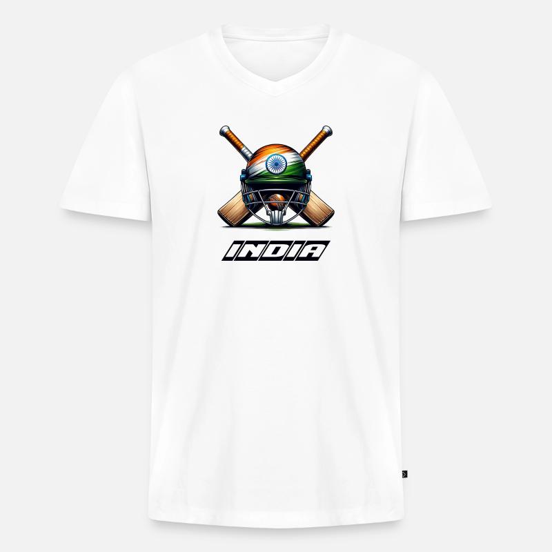 Indien Elefanten Cricket Helm Design - Männer Premium Bio T-Shirt mit V-Ausschnitt - Weiß