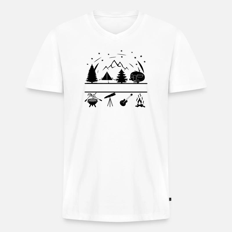 Camping Life Banner - Männer Premium Bio T-Shirt mit V-Ausschnitt - Weiß