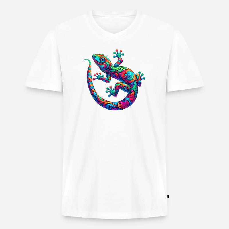 Gecko - Männer Premium Bio T-Shirt mit V-Ausschnitt - Weiß