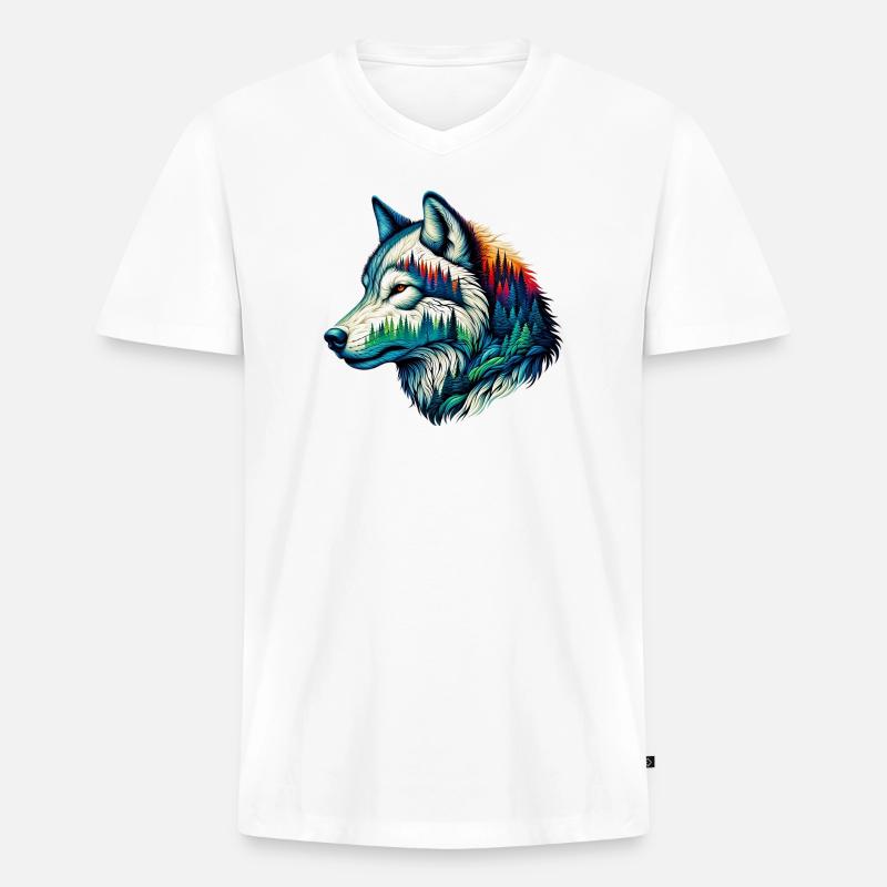 Wolf - Männer Premium Bio T-Shirt mit V-Ausschnitt - Weiß