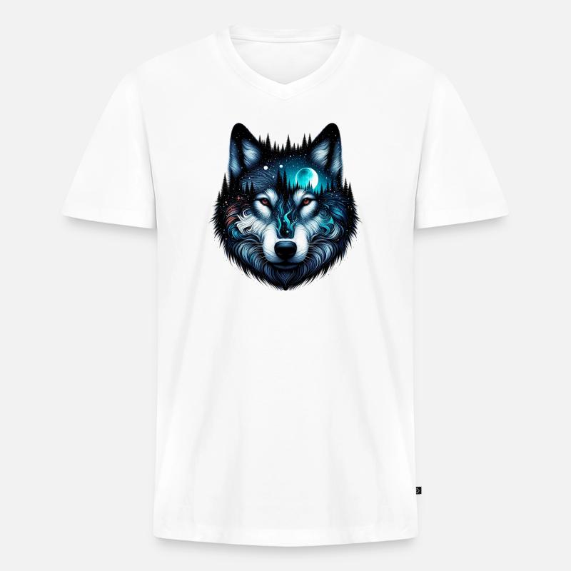 Wolf - Männer Premium Bio T-Shirt mit V-Ausschnitt - Weiß