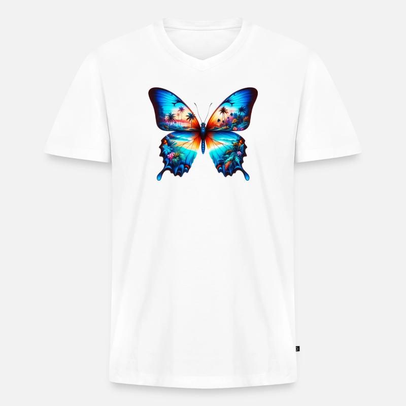 Schmetterling - Männer Premium Bio T-Shirt mit V-Ausschnitt - Weiß