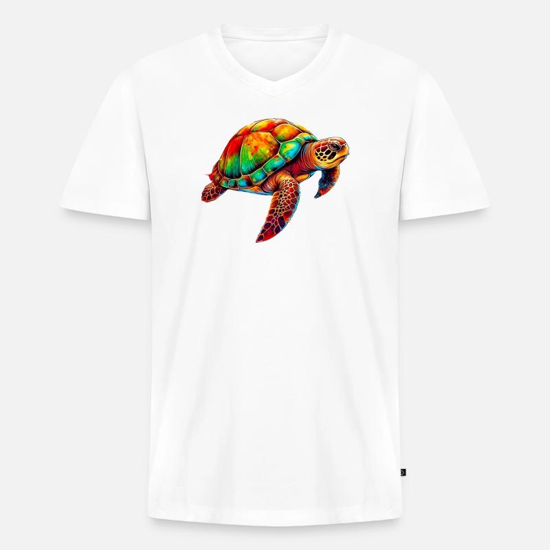 Schildkröte - Männer Premium Bio T-Shirt mit V-Ausschnitt - Weiß