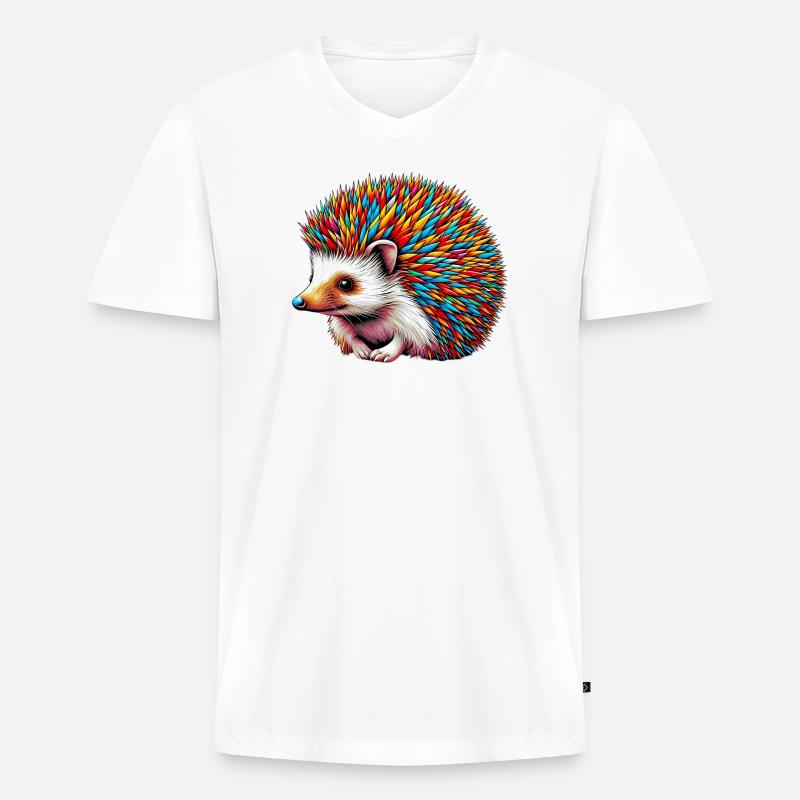 Igel - Männer Premium Bio T-Shirt mit V-Ausschnitt - Weiß