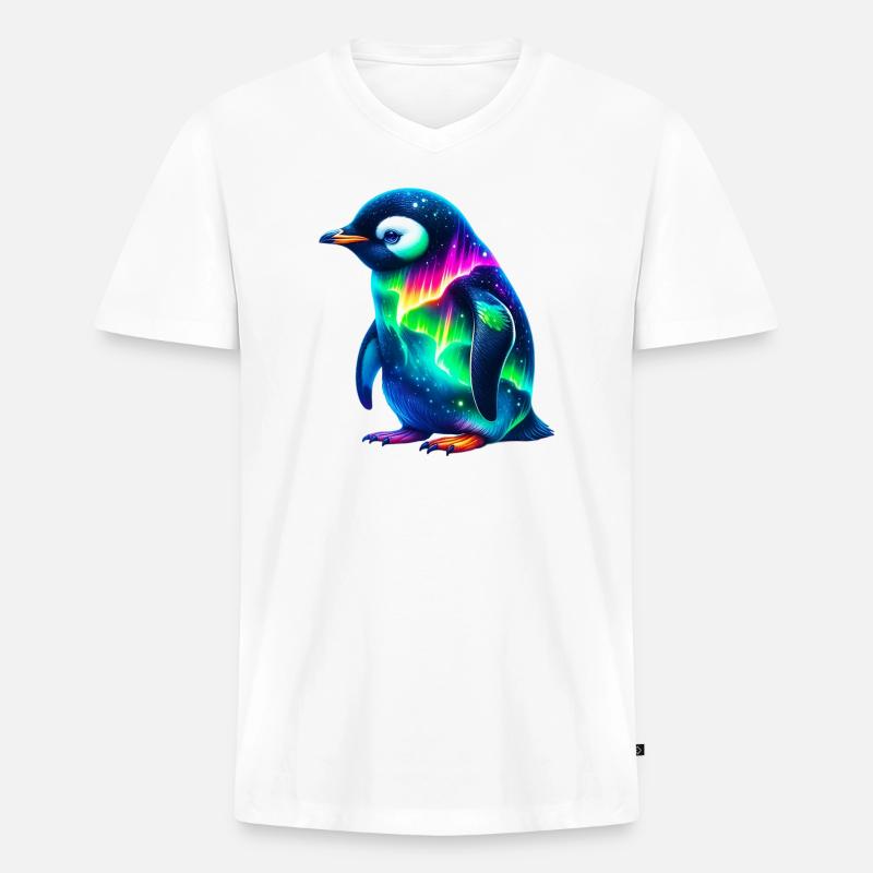 Aurora Borealis Pinguin - Männer Premium Bio T-Shirt mit V-Ausschnitt - Weiß