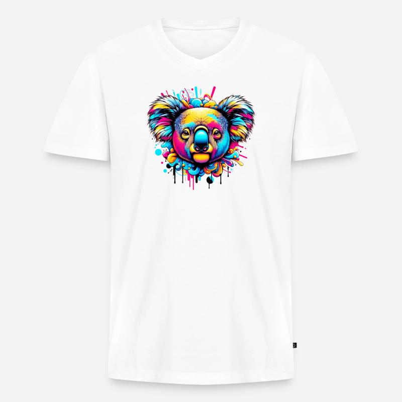 Koala - Männer Premium Bio T-Shirt mit V-Ausschnitt - Weiß
